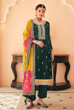 Green Color Glittering Chinon Fabric Embroidered Salwar Suit.