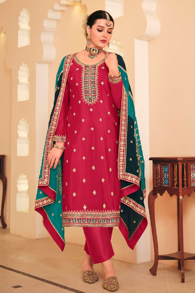 Fascinating Pink Color Chinon Fabric Embroidered Salwar Suit.