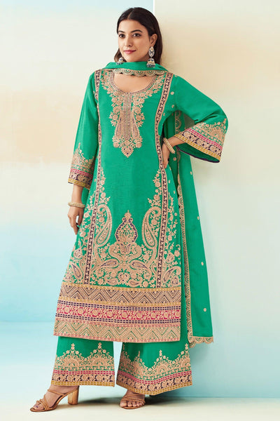 Chinon Fabric Function Wear Lovely Palazzo Suit In Green Color - women's fashion mart