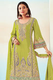Function Wear Sea Green Color Fabulous Palazzo Suit In Chinon Fabric - women's fashion mart