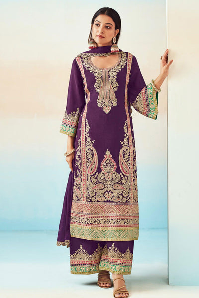 Chinon Fabric Wine Color Function Wear Elegant Palazzo Suit - women's fashion mart