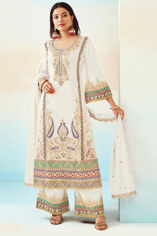 White Color Chinon Fabric Function Wear Classic Palazzo Suit - women's fashion mart