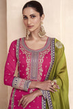 Art Silk Fabric Wedding Wear Rani Embroidered Readymade Palazzo Suit.