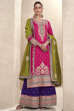 Art Silk Fabric Wedding Wear Rani Embroidered Readymade Palazzo Suit.