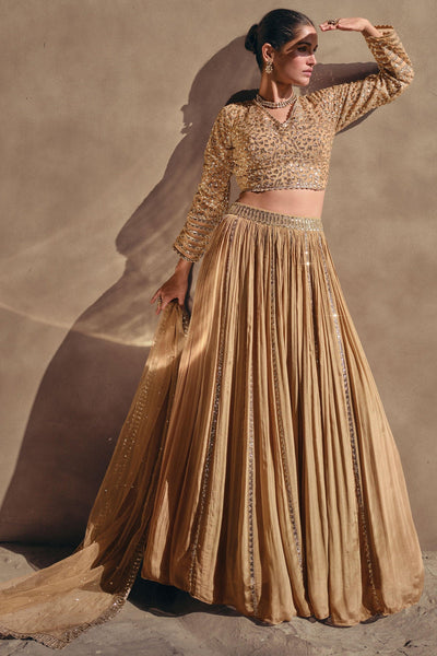 Beige Color Chinon Silk Fabric Embroidered Readymade Lehenga Choli.