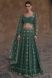 Dark Green Color Readymade Embroidered Lehenga Choli In Chinon Silk Fabric.