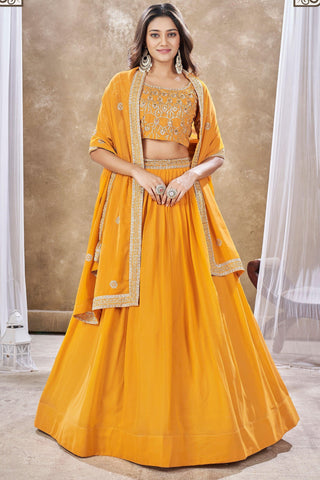 Yellow Color Sequins Work On Georgette Fabric Stunning Lehenga - women's fashion mart