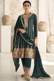 Diwali Special Art Silk Fabric Embroidered Readymade Designer Salwar Kameez In Teal Color.