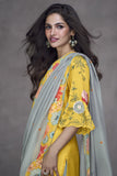 Art Silk Fabric Embroidered Readymade Palazzo Salwar Kameez In Yellow Color.