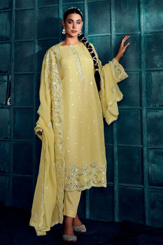 Yellow Color Art Silk Fabric Party Style Awesome Embroidered Salwar Suit.