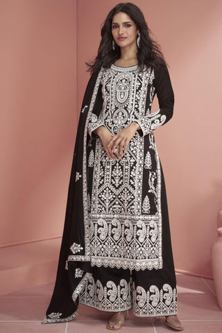Vartika Singh Trendy Readymade Black Palazzo Suit In Art Silk Fabric.