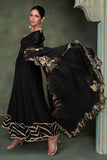 Black Color Embroidered Readymade Silk Fabric Anarkali Style Long Gown With Dupatta.