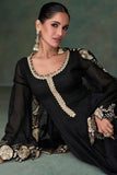 Black Color Embroidered Readymade Silk Fabric Anarkali Style Long Gown With Dupatta.