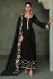 Black Color Embroidered Readymade Silk Fabric Anarkali Style Long Gown With Dupatta.