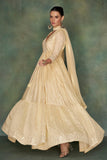 Beige Color Silk Fabric Embroidered Readymade Anarkali Style Long Gown With Dupatta.