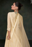 Beige Color Silk Fabric Embroidered Readymade Anarkali Style Long Gown With Dupatta.