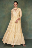Beige Color Silk Fabric Embroidered Readymade Anarkali Style Long Gown With Dupatta.