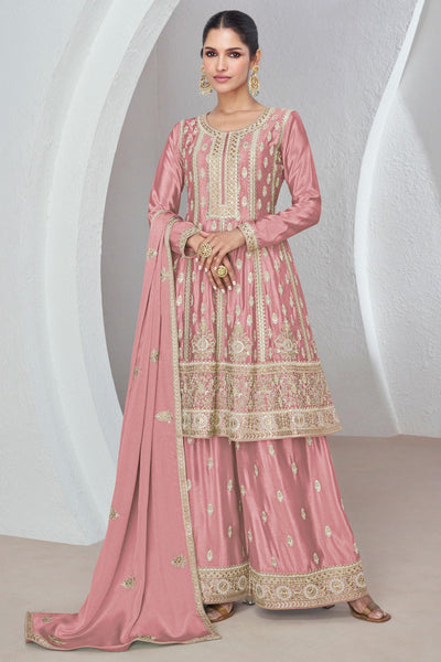 Vartika Singh Fashionable Pink Color Chinon Fabric Readymade Palazzo Suit.