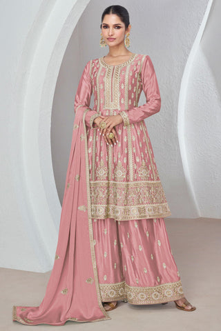 Vartika Singh Fashionable Pink Color Chinon Fabric Readymade Palazzo Suit.
