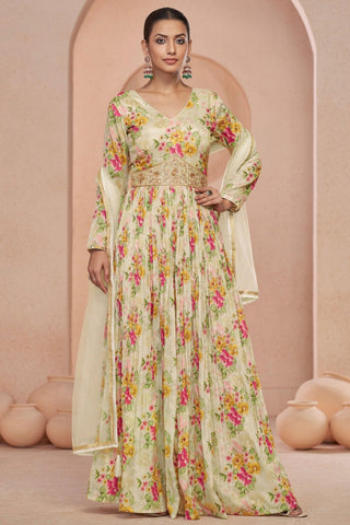 Awesome Floral Printed Work On Beige Color Georgette Anarkali Suit - women's fashion mart