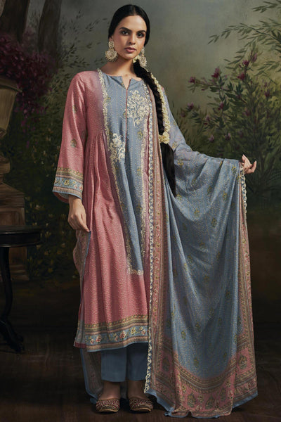 Printed Art Silk Fabric Salwar Kameez In Pink Color.