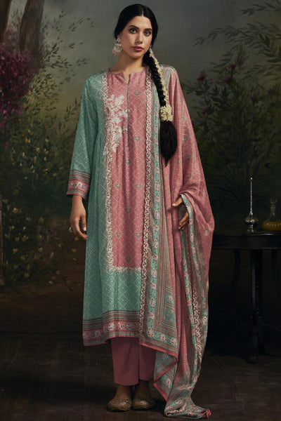 Art Silk Fabric Printed Function Wear Salwar Suit In Sea Green Color.