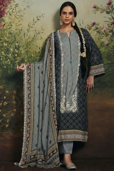 Black Color Printed Salwar Suit In Art Silk Fabric.