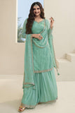 Prachi Desai Embroidered Sea Green Color Palazzo Salwar Suit In Organza Fabric.