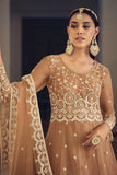 Brown Color Embroidered Wedding Wear Long Anarkali Salwar Suit In Net Fabric.