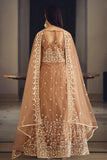 Brown Color Embroidered Wedding Wear Long Anarkali Salwar Suit In Net Fabric.