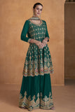 Chinon Fabric Dark Green Color Embroidered Readymade Palazzo Suit.