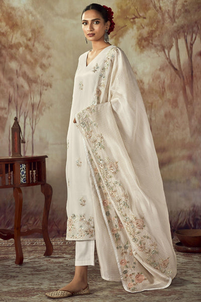 Art Silk Fabric White Color Riveting Salwar Suit In Party Wear.