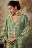 Art Silk Fabric Sea Green Color Excellent Salwar Suit In Party Wear.