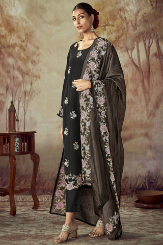 Art Silk Fabric Black Color Patterned Salwar Suit In Party Wear.