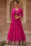 Rani Color Chinon Fabric Embroidered Readymade Indo Western Lehenga With Jacket.