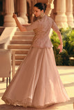 Peach Color Chinon Fabric Readymade Embroidered Indo Western Sharara Top Lehenga.