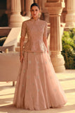 Peach Color Chinon Fabric Readymade Embroidered Indo Western Sharara Top Lehenga.
