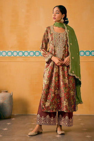 Brown Color Velvet Fabric Fancy Digital Print Function Wear Palazzo Salwar Kameez.