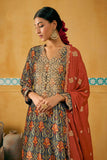 Velvet Fabric Digital Print Grey Color Festive Wear Palazzo Salwar Suit.