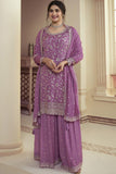 Prachi Desai Graceful Chinon Fabric Lavender Color Palazzo Suit.