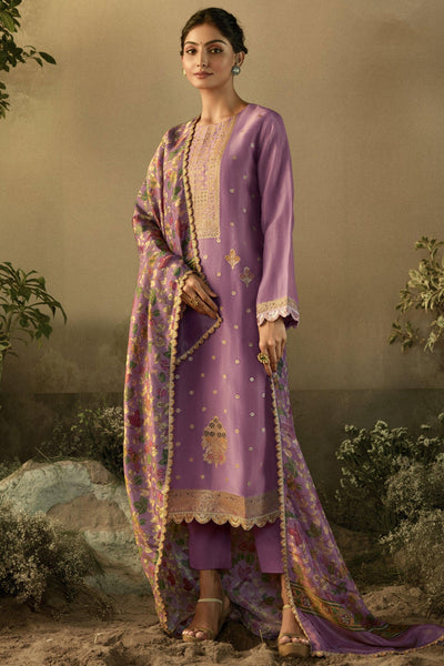 Beatific Banarasi Fabric Party Look Salwar Suit In Lavender Color.