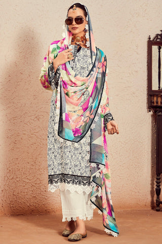 Beatific Muslin Fabric Digital Printed Salwar Suit In White Color - women's fashion mart