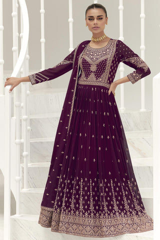 Georgette Fabric Party Wear Embroidered Readymade Long Anarkali Style Gown With Dupatta.