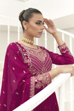 Georgette Fabric Magenta Color Party Wear Embroidered Readymade Long Anarkali Style Gown With Dupatta.