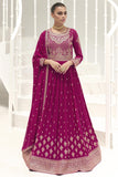 Georgette Fabric Magenta Color Party Wear Embroidered Readymade Long Anarkali Style Gown With Dupatta.