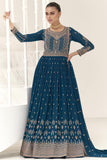 Teal Color Party Wear Embroidered Readymade Long Anarkali Style Gown With Dupatta.