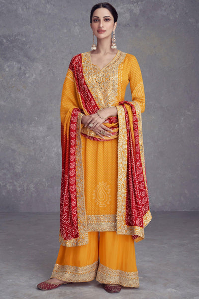 Diksha Singh Amazing Orange Color Chinon Fabric Palazzo Suit - women's fashion mart