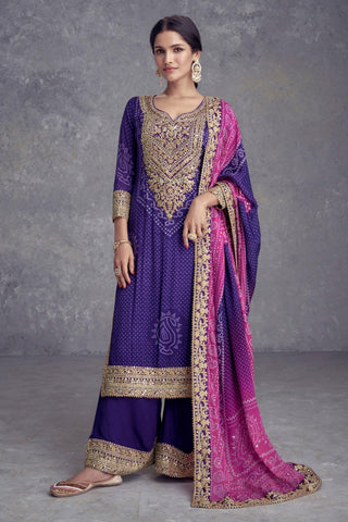 Vartika Singh Trendy Chinon Fabric Purple Color Palazzo Suit - women's fashion mart