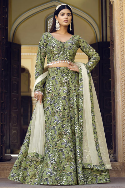 Art Silk Green Printed Designs 3 Piece Lehenga Choli.