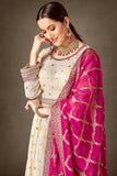 Beige Viscose Fabric Embroidered Readymade Long Anarkali Salwar Suit.